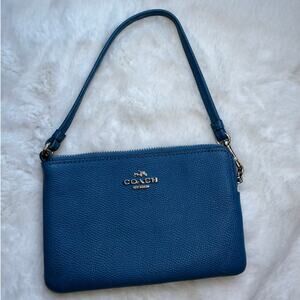 Coach Blue Corner Zipper Black Wristlet